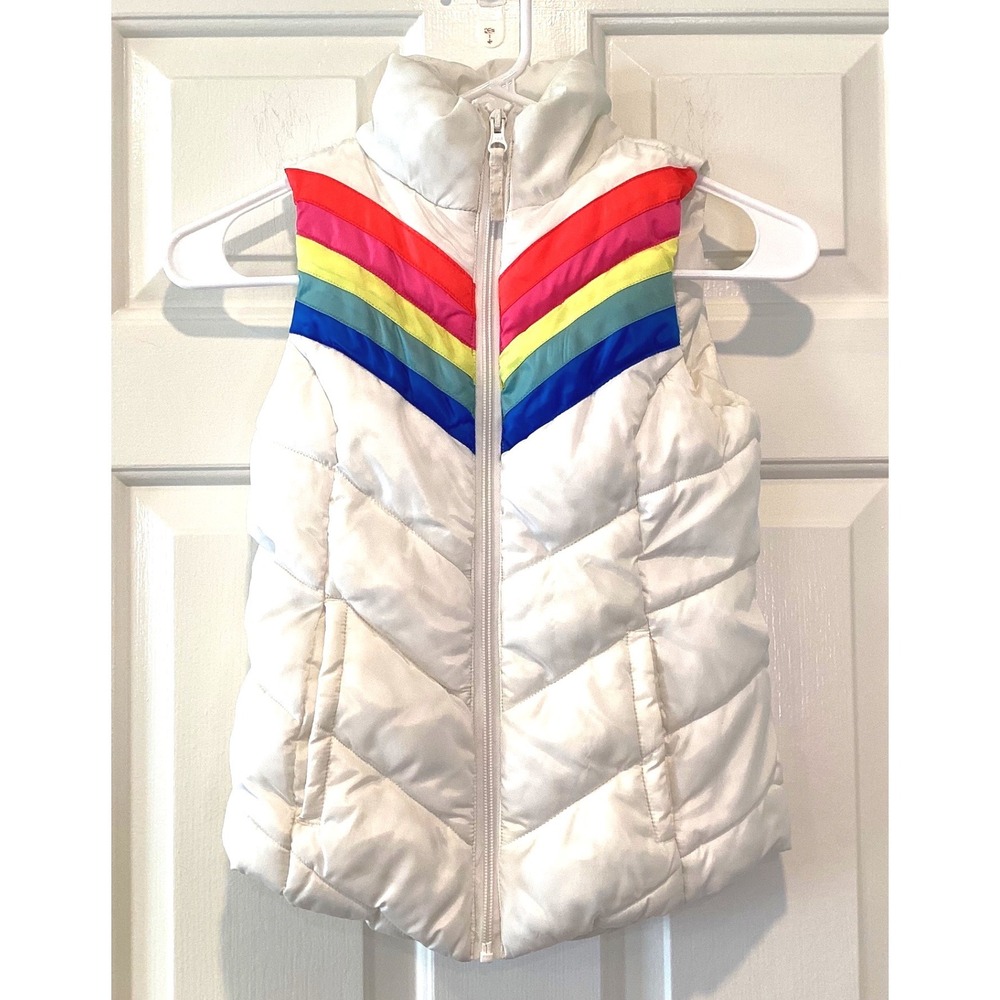 SALE‎ Girls Rainbow White Quilted Puffer Vest Chevron Stripes - Youth Med 10/12